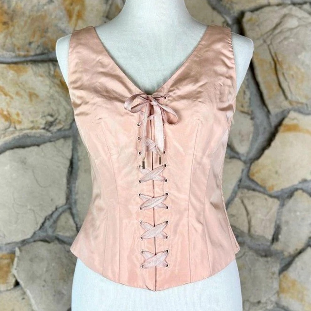 Ralph Lauren Women's 100% Silk Blush Lace-Up Blouse